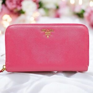 PRADA Saffiano Leather Zip Around Wallet Barbie Pink 💖
